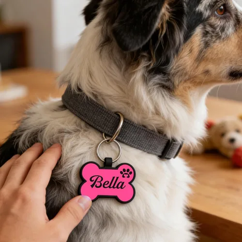 Miniatura 3 de Etiquetas para perros personalizadas para mascotas, etiqueta de silicona para perro, etiquetas de nombre para perro, etiquetas de perro Rosa