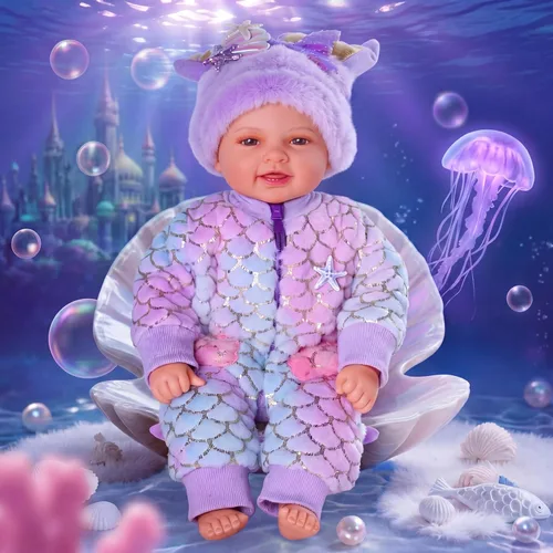 Miniatura 7 de BABESIDE Muñeca de sirena para niña, 17 pulgadas, suave, realista, con cola de sirena brillante y accesorios, bonitos juguetes de sirena para niñas