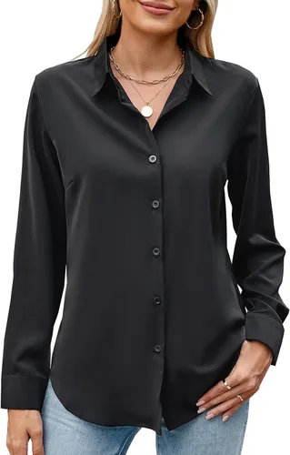 Miniatura 9 de Camisa de manga larga con botones para mujer, ultra suave, elástica, sin arrugas, para trabajo, casual, negocios, oficina