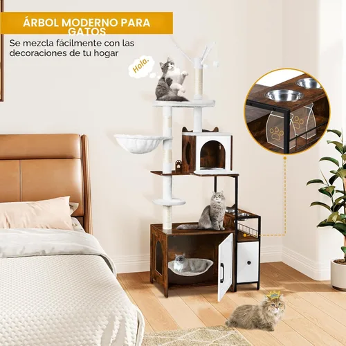 Miniatura 6 de Snughome Árbol para Gatos con Recinto para Caja de Arena, Torre Moderna 3 en 1 para Gatos de Interior, Mueble Oculto para Caja de Arena de 67.32