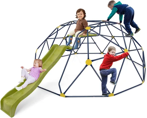 HONEY JOY Cúpula de escalada con tobogán ondulado, barra de mono de gimnasio de la selva de 13.3 pies para patio trasero, juguetes de escalada al