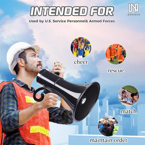 Miniatura 5 de Altavoz Megáfono Bullhorn Profesional Bluetooth de 50 Vatios con Batería Recargable y Correa Portátil - Sirena y Grabación - Entrada USB/SD/AUX