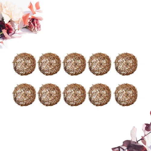 Miniatura 8 de 10 Uds. Bolas de mimbre de mimbre natural de la bola de vid ornamento loro pájaro masticar para fiesta de Navidad jardín decoración de pared 2.0 in