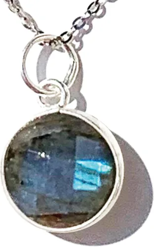 Miniatura 15 de Collar con colgante redondo, piedras preciosas naturales, labradorita, piedra lunar arcoíris, cristal, cuarzo rosa, amatista, citrino, plata de ley