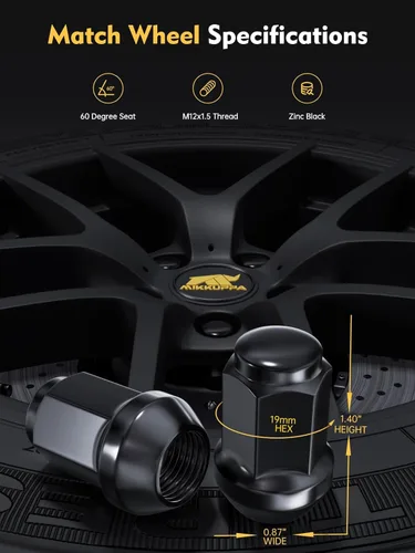 Miniatura 2 de MIKKUPPA M12x1.5 Tuercas para ATV - 16 piezas Tuercas de repuesto M12x1.5 Negras con hexágono de 19mm, Compatibles con Polaris Ranger XP RZR 900