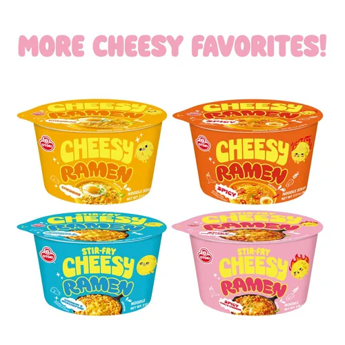 Miniatura 7 de Ramen salteado con queso (tazón) – Sabor picante de chile y cheddar Fideos instantáneos coreanos atrevidos, cremosos y con queso 3.88 oz