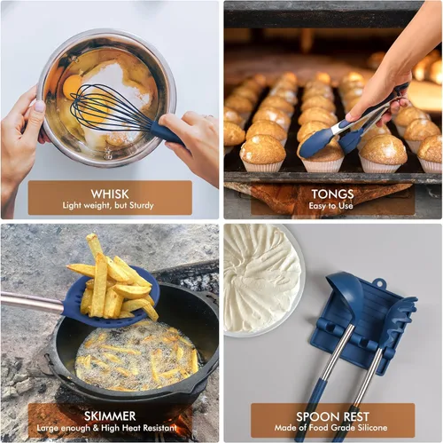 Miniatura 7 de HOTEC Utensilios de cocina de silicona resistentes al calor de 446°F, juego de utensilios de cocina sin BPA, juego de espátulas, gadgets de cocina