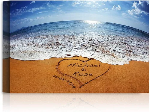 Miniatura 60 de Arte enmarcado de vacaciones con nombres de pareja en sillas de cubierta, regalo de amor perfecto para aniversario, boda. Con diferentes estilos