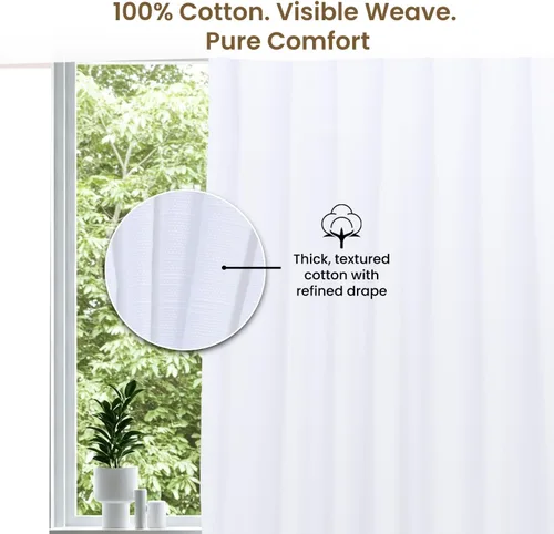 Miniatura 4 de LFH Home - Cortinas de algodón blanco para sala de estar, paneles de ventana de filtrado de luz con bolsillo para barra, cortina de granja