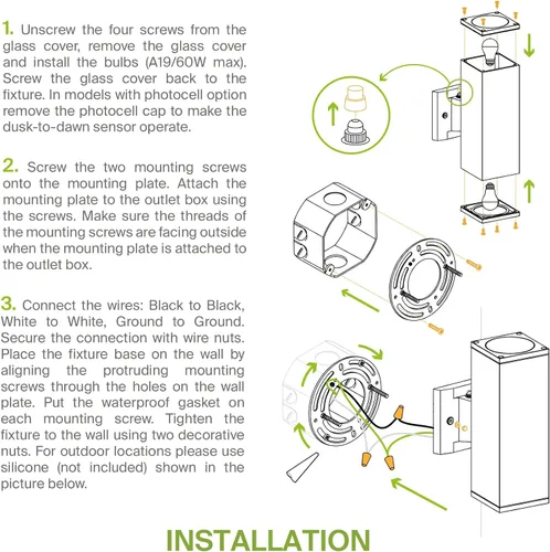 Miniatura 9 de ASD 2 lámparas de iluminación exterior del atardecer al amanecer, 120 W, cilindro E26 hacia arriba y hacia abajo, luz de pared moderna