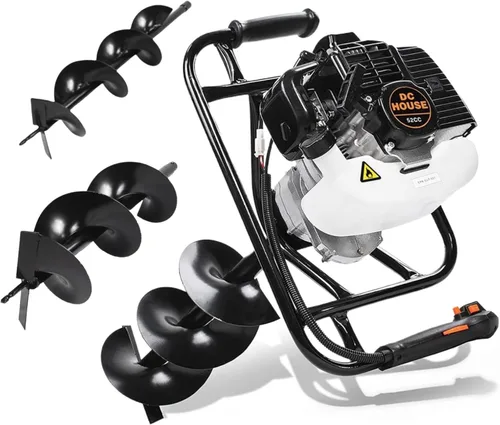 DC HOUSE 52cc 1800W Perforadora de Tierra a Gas con Certificación EPA, con 2 Brocas de 6 y 10 Pulgadas, Relación de Mezcla 30:1, para Valla, Tierra