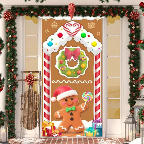 Miniatura 8 de Cubierta de puerta de Navidad, muñeco de nieve, decoración de fondo de fotografía grande, cartel de porche para invierno, interior y exterior