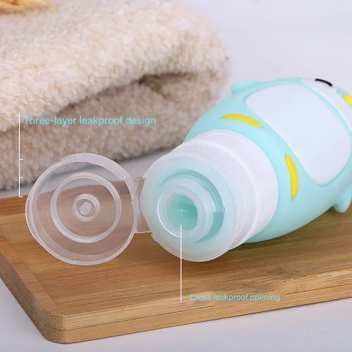 Miniatura 6 de Juego de botellas de viaje para líquidos, aprobados por la TSA a prueba de fugas, recipientes de viaje cosméticos de silicona, para champú, Pingüino