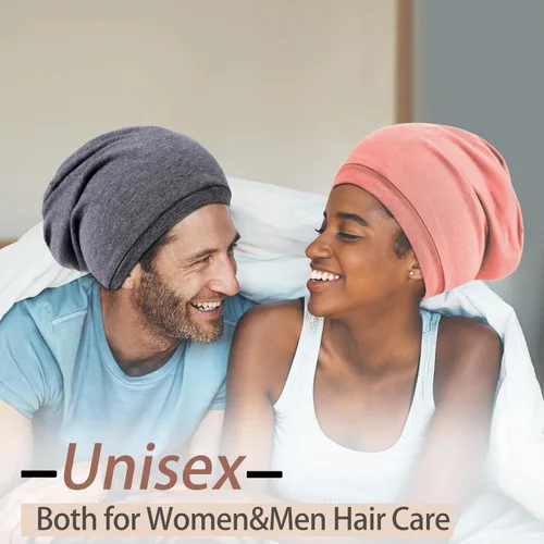 Miniatura 6 de 2 Pcs Adjustable Silk Hair Bonnet for Sleeping, Satin Lined Sleep Cap for Women and Men, Silk Hair Wrap Slouch Beanie. Negro y verde (mediano)