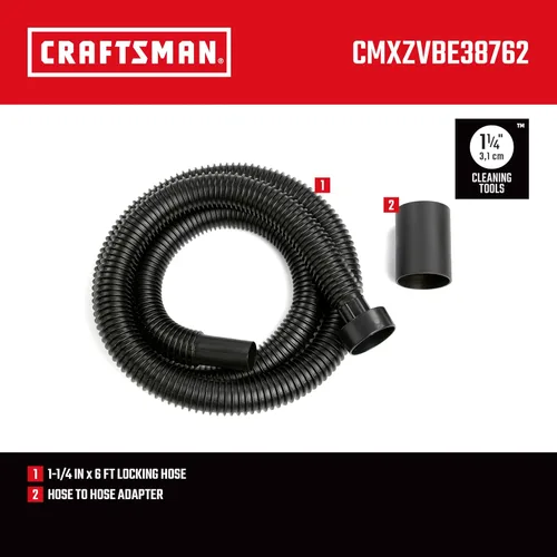 Miniatura 3 de CRAFTSMAN CMXZVBE38762 Kit de fijación de manguera de aspiradora húmeda y seca de 1-1/4 pulgadas x 6 pies, se adapta a la mayoría de aspiradoras