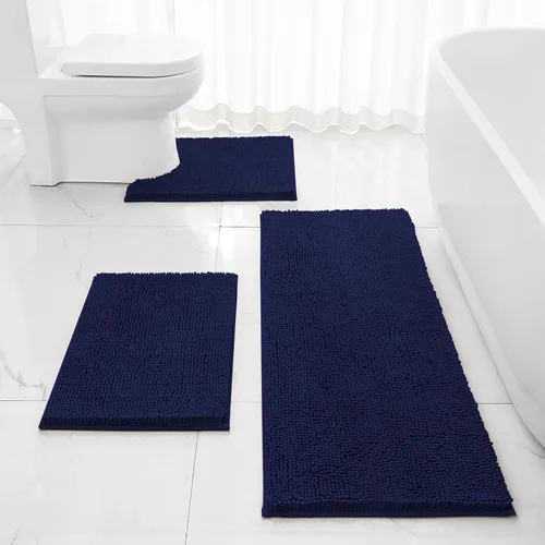 Miniatura 31 de HOMEIDEAS Juego de 3 alfombras de baño, ultra suaves, antideslizantes, absorbentes, de chenilla, juego de alfombrillas de baño para inodoro (beige)