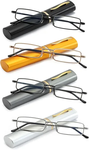 Miniatura 13 de Lentes de lectura con bloqueo de luz azul, lectores de bolsillo delgados con estuche de clip para bolígrafo, mini lectores ligeros