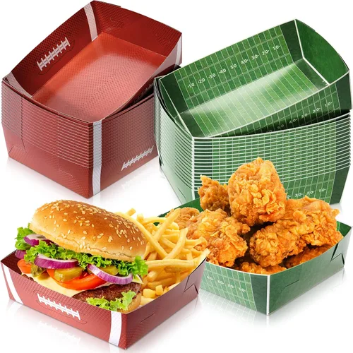 Sawysine Paquete de 36 platos de fútbol grandes para fiestas de fútbol, bandejas de papel de 5 libras, nachos, botes de comida, cuencos desechables
