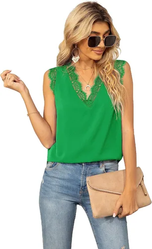 Miniatura 90 de VIISHOW - Camiseta sin mangas, sexy, con cuello en V y bordes de encaje para mujer, camisola de vestir, camisas de gasa, sin mangas, casuales