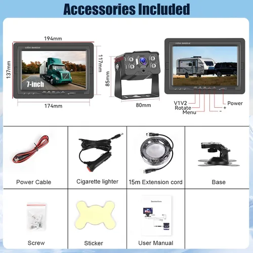 Miniatura 8 de Cámara de respaldo AHD de 7 pulgadas para automóvil, camión, SUV, sistema de cámara de visión trasera 1080P/720P con monitor IPS, cable de 49 pies