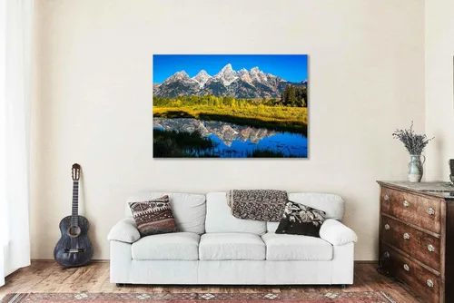 Miniatura 5 de Rocky Mountain Canvas Wall Art (Ready to Hang) Gallery Wrap of Grand Teton Reflecting Off Water at Schwabacher Landing in Wyoming Western