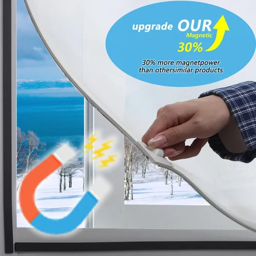 Miniatura 3 de Kit de aislamiento magnético para ventanas de bricolaje, película de película helada con marco blanco, tamaño máximo de 47" x 51", se adapta a