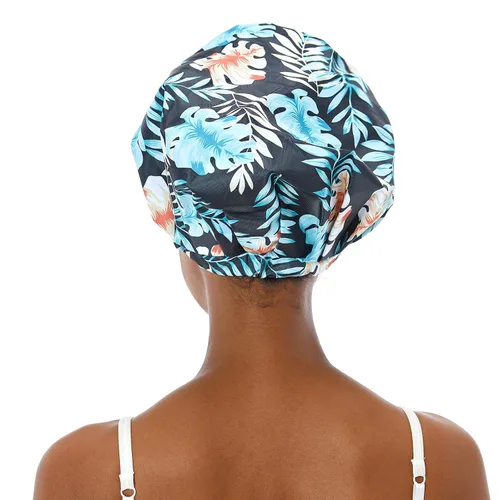 Miniatura 2 de Gorro de ducha para mujer, reutilizable, impermeable, para cabello largo, para ducha, bonito gorro de ducha extra grande para trenzas (hojas)