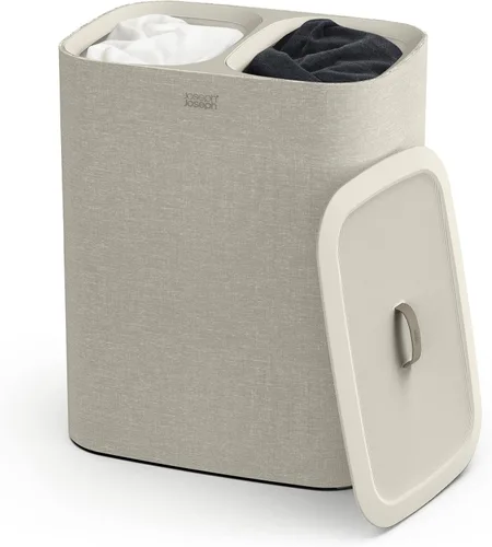 Joseph Joseph Tota - Cesta separadora de ropa sucia de 90 litros/23.8 galones con tapa, 2 bolsas de lavado extraíbles con asas, color crudo Ecru