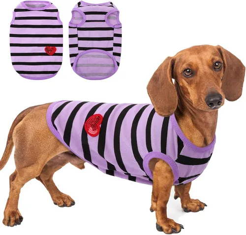 Miniatura 45 de Camiseta a rayas para perros y gatos, chaleco de algodón para primavera, verano, para mascotas, adecuada para mascotas pequeñas y medianas y Amarillo