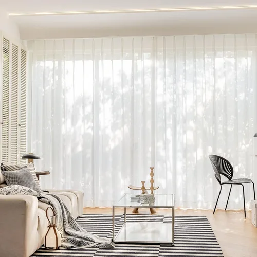 Miniatura 4 de Juego de 2 paneles de cortinas semitransparentes de 54 pulgadas de largo, cortinas plisadas a rayas para ventana, dormitorio, sala de estar, 2 Rayas