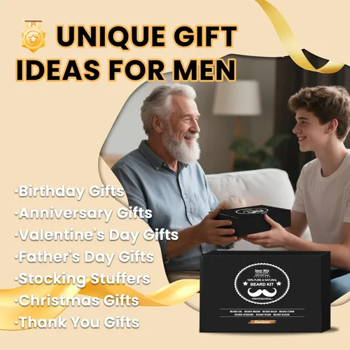 Miniatura 2 de Kit de cuidado de barba para hombres: con champú para barba - aceite - bálsamo - cepillo - peine - tijeras y bolsa de almacenamiento, Día del Padre