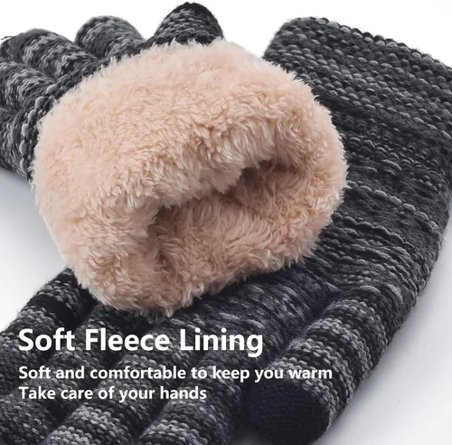Miniatura 27 de Guantes de invierno cálidos para pantalla táctil para mujer, guantes térmicos de punto de lana con forro polar para clima frío