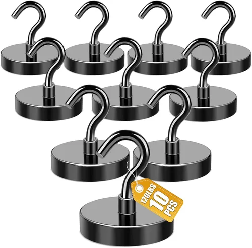 Miniatura 13 de E BAVITE Ganchos magnéticos negros, gancho magnético de neodimio fuerte de 30 libras para crucero, parrilla, toalla, colgar en interiores, cocina