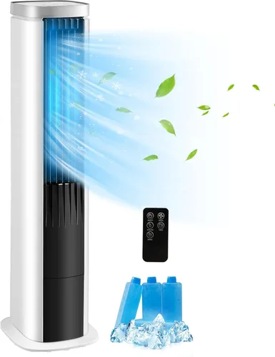 GOFLAME Enfriador de aire evaporativo portátil, ventilador de refrigeración de aire 3 en 1 con control remoto, 4 velocidades de viento, función de