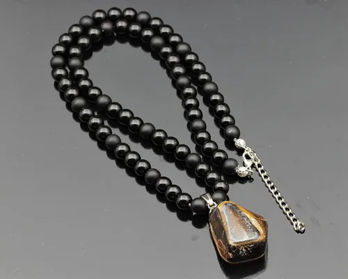 Miniatura 55 de Colgante de turmalina cruda natural, Collar de cuentas de ónix negro genuino, Collar de piedra negra, Collar de piedras preciosas, Cuentas de 0.315