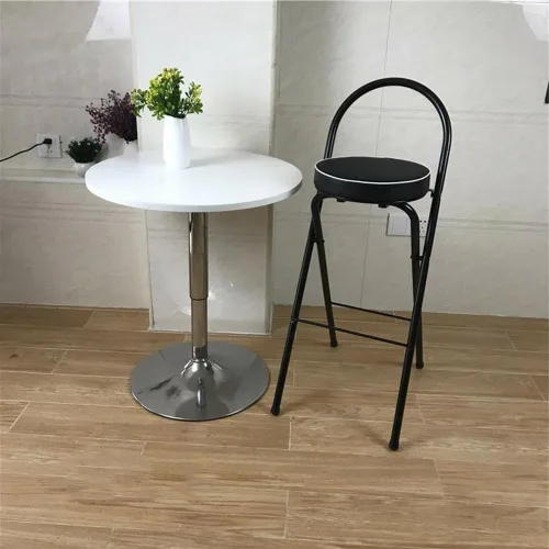 Miniatura 9 de Taburete plegable para desayuno, silla alta con asiento acolchado, taburete redondo portátil con respaldo, taburete plegable para adultos al aire