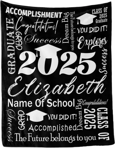 Miniatura 11 de MyPupSocks Manta personalizada de graduación 2025, clase de con nombre de la universidad, regalos personalizados, manta con texto para sobrina