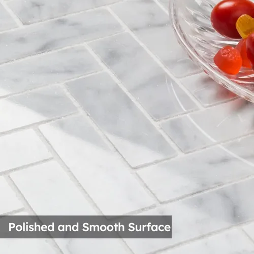 Miniatura 5 de Diflart Mosaico de mármol, blanco Carrara, tejido de canasta de 1 x 2 pulgadas, pulido, azulejos de mármol para cocina, baño, pared, paquete de 5