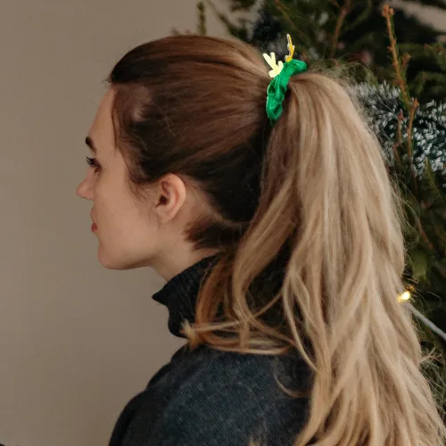 Miniatura 2 de 3 unidades de coleteros navideños de seda, lazos elásticos navideños con astas de alce navideño, suaves bandas elásticas para el cabello, lazos