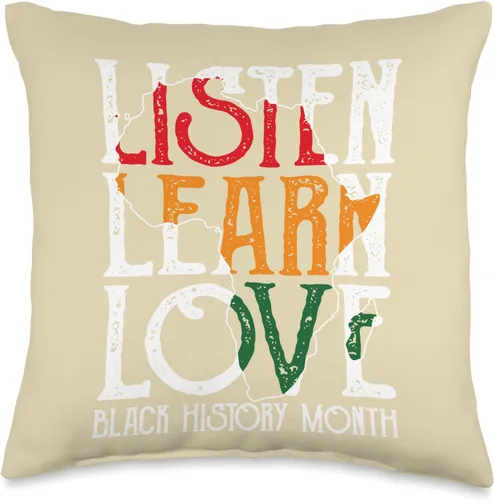 Listen Learn Love Afro African Teacher Black History Month Throw Pillow
