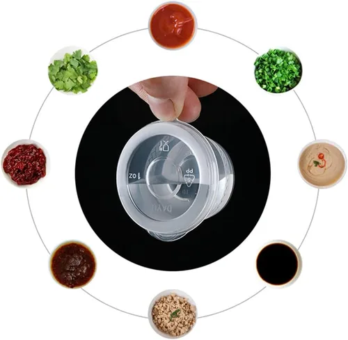 Miniatura 7 de MIUPOO Vasos de plástico para soufflé, desechables transparentes a prueba de fugas con tapa con bisagras, se utilizan para varias salsas, muestras
