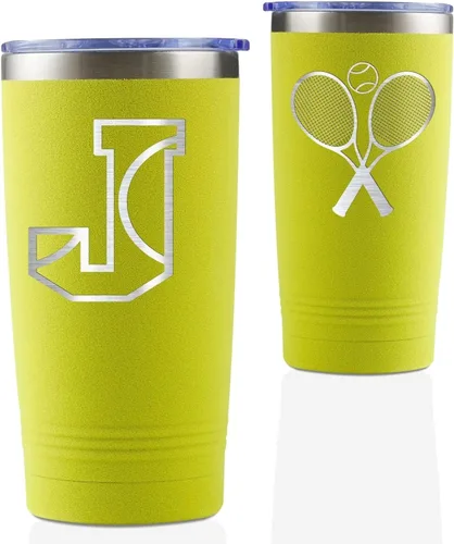 Onebttl Regalos personalizados de tenis para mujeres, amantes del tenis, hombres, vaso de acero inoxidable de 20 onzas para Navidad, cumpleaños con