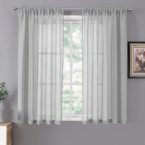 Miniatura 33 de Tollpiz - Juego de 2 paneles de cortinas de velo traslúcidas para media ventana, cortas, con textura de lino y bolsillo para cortinero, filtran