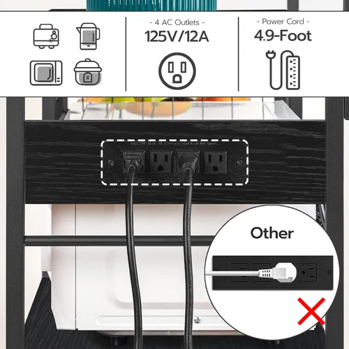 Miniatura 4 de HOOBRO Estante de Panadero de Cocina con Toma de Corriente, Barra de Café, Soporte para Horno de Microondas con Canasta de Malla, Estación de Café