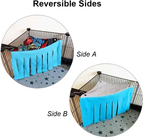 Miniatura 2 de RIOUSSI Escondite para Cobayas Escondite de Rincón Forro Polar Juguetes Accesorios de Jaula con Lados Reversibles, Hojas Negras