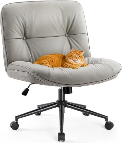 Miniatura 12 de Sweetcrispy Silla de Oficina Sin Brazos con Ruedas, Silla Amplia de Piernas Cruzadas, Sillas de Computadora Ajustables y Giratorias de Cuero