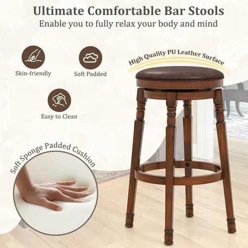 Miniatura 5 de Giantex Juego de 4 taburetes de bar giratorios de 29 pulgadas de altura de barra con asiento acolchado de piel sintética, reposapiés, marco