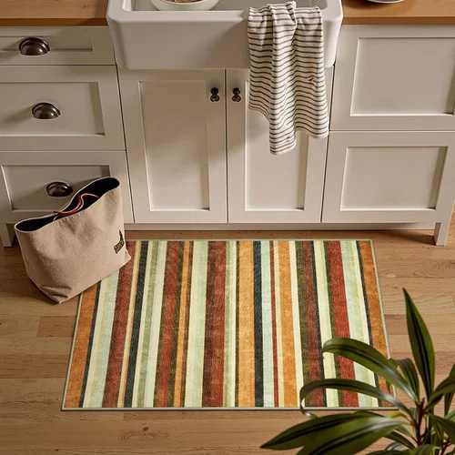 Miniatura 4 de jinchan Alfombra a rayas de 2 x 3 para entrada, alfombra de cocina, tapete pequeño, antideslizante, ligero, de bajo perfil, decoración para entrada