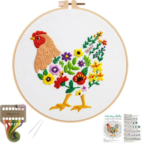 Miniatura 10 de Louise Maelys Kit de bordado de vaca para principiantes, kit de inicio de punto de cruz para adultos con agujas de aro de tela bordada