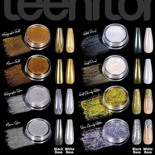Miniatura 4 de Teenitor Kit de polvo de uñas cromado, 14 macetas de polvo cromado para uñas con dijes y gemas, polvo de uñas cromado dorado, efecto espejo rojo